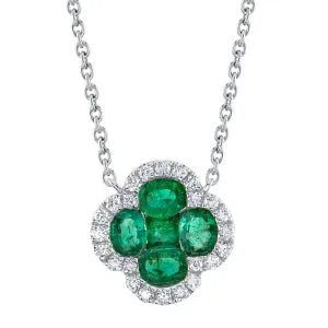 0.16CT DIAMOND & 0.65CT EMERALD 14K W/G CLOVER NECKLACE