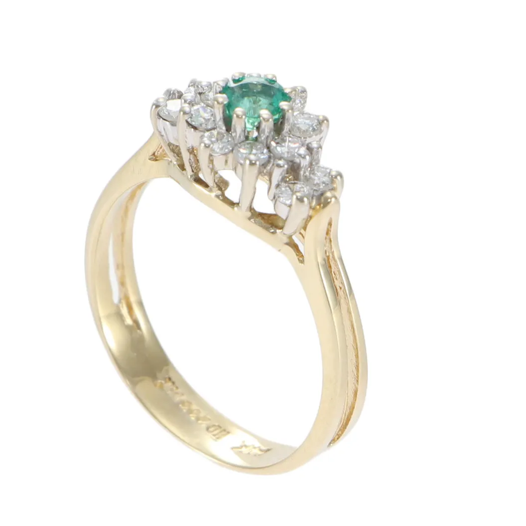 0.55CTW Emerald Diamond Cocktail Ring 14k Yellow Gold Womens Vintage Estate