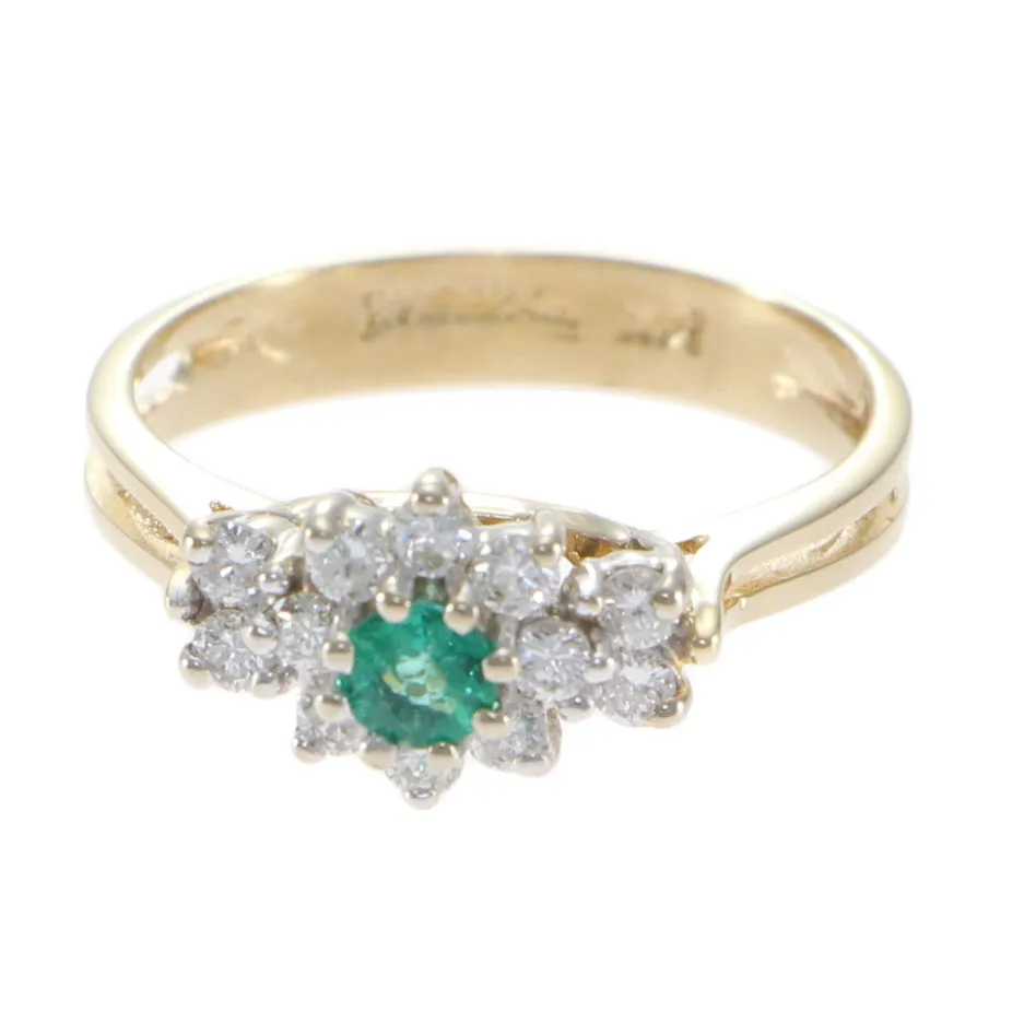 0.55CTW Emerald Diamond Cocktail Ring 14k Yellow Gold Womens Vintage Estate