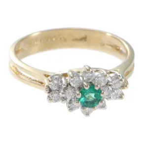 0.55CTW Emerald Diamond Cocktail Ring 14k Yellow Gold Womens Vintage Estate