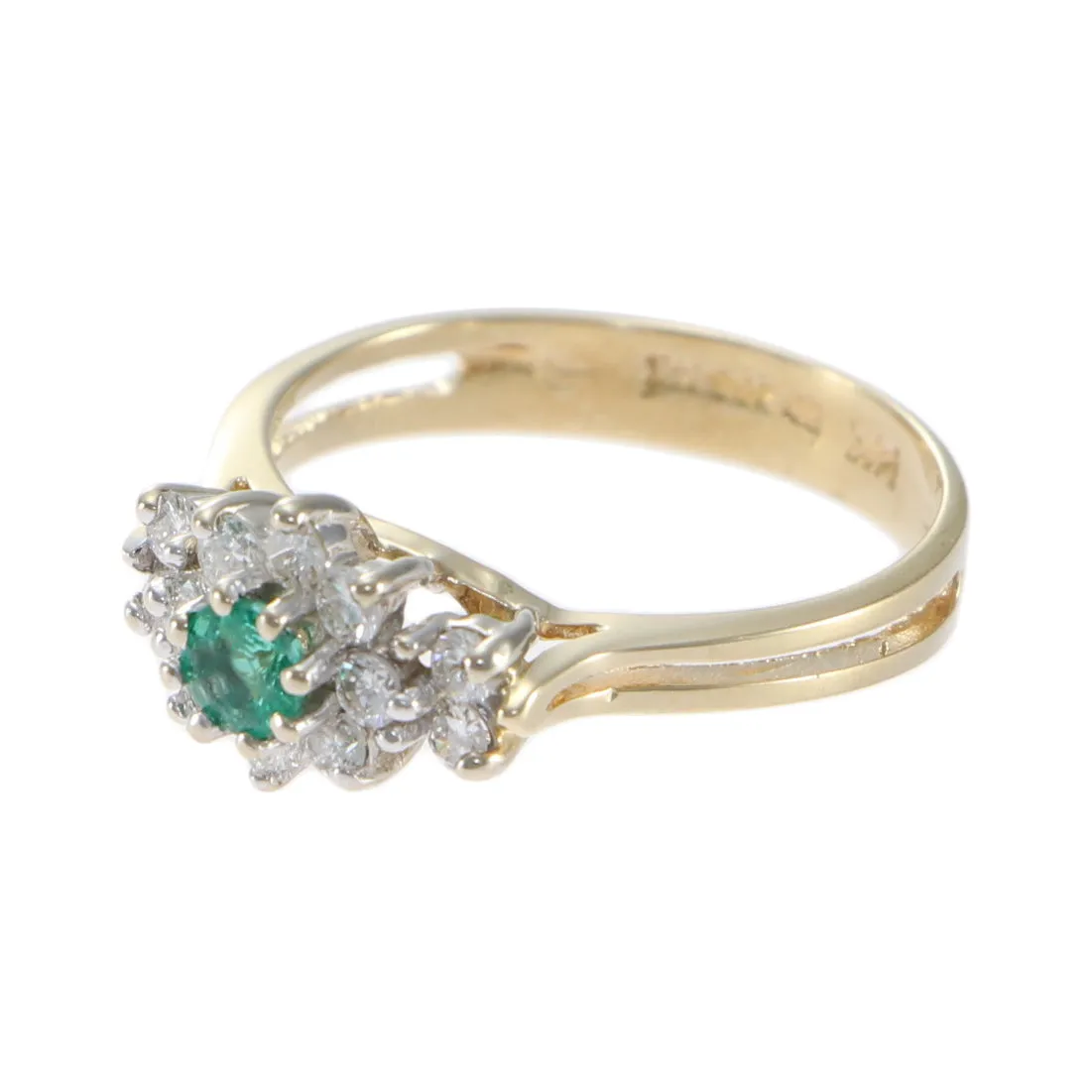 0.55CTW Emerald Diamond Cocktail Ring 14k Yellow Gold Womens Vintage Estate