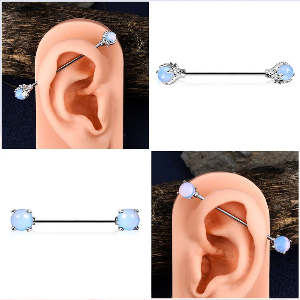 14G Dragon Claw Industrial Barbell Opal Ball Industrial Piercing