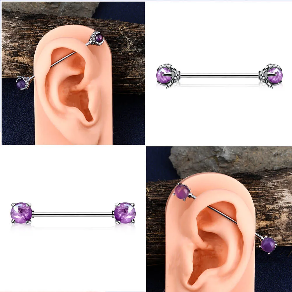 14G Dragon Claw Industrial Barbell Opal Ball Industrial Piercing