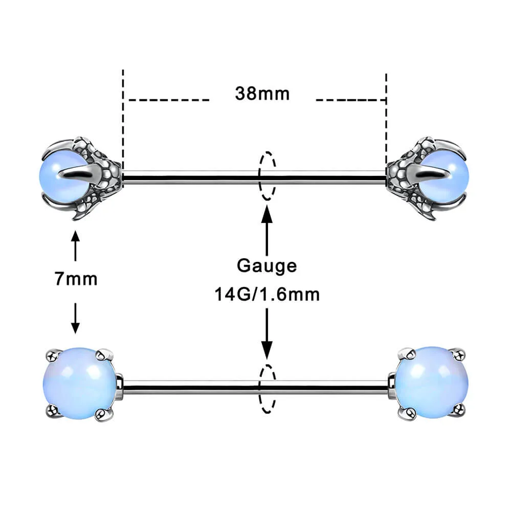 14G Dragon Claw Industrial Barbell Opal Ball Industrial Piercing