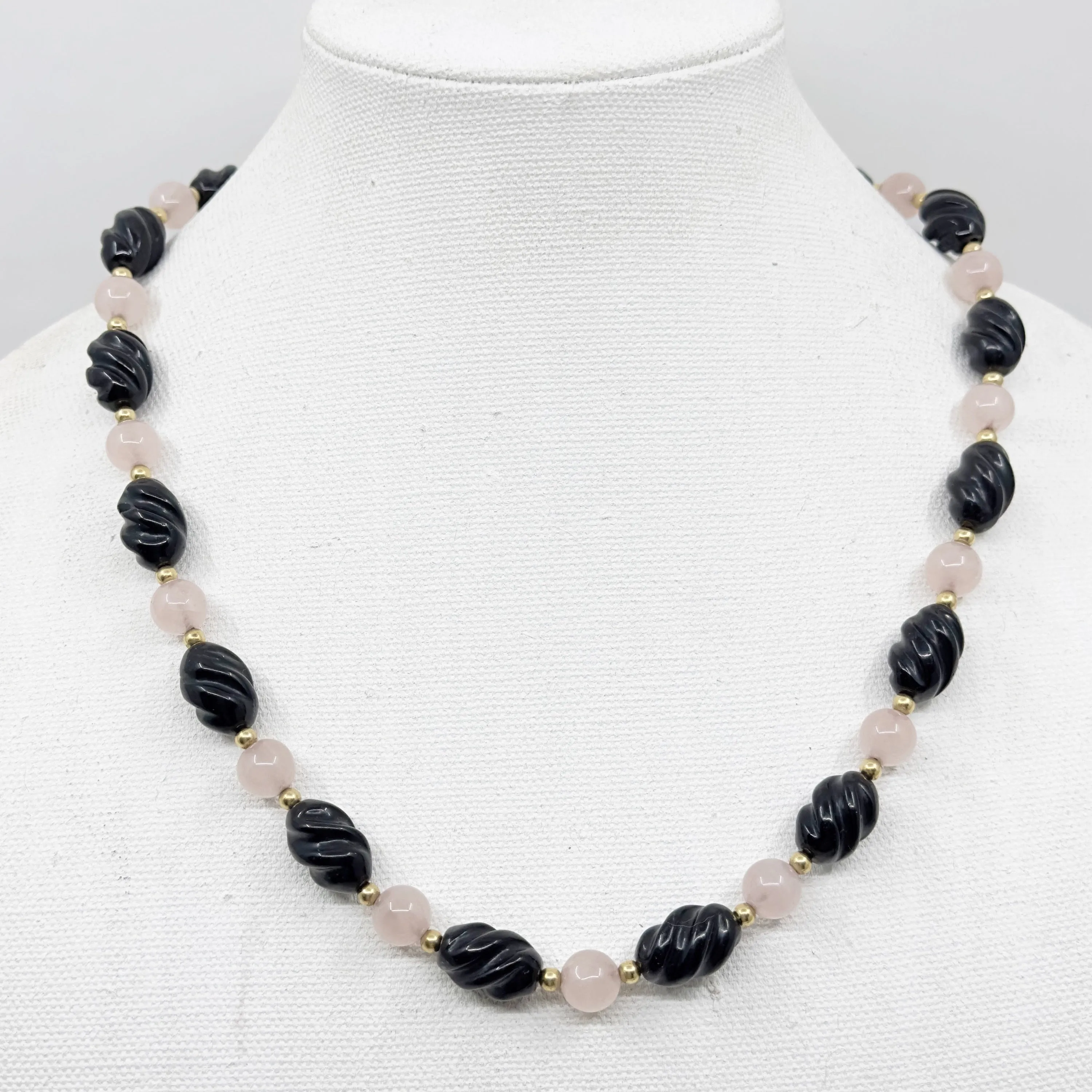 14k Gold Filled rose quartz & onyx bead necklace