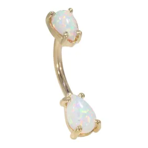 14K Gold Teardrop Opal Belly Ring