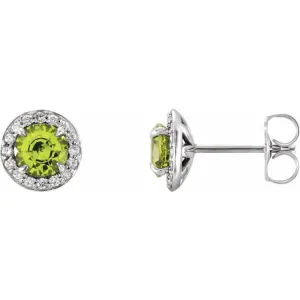 14K White 3.5 mm Natural Peridot & 1/8 CTW Natural Diamond Earrings