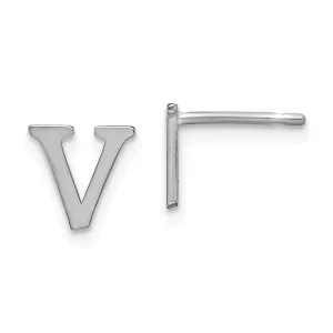 14K White Gold Rhodium Polished Finish Letter V Initial Post Earrings