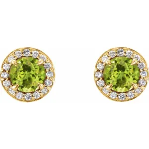 14K Yellow 4.5 mm Natural Peridot & 1/6 CTW Natural Diamond Earrings