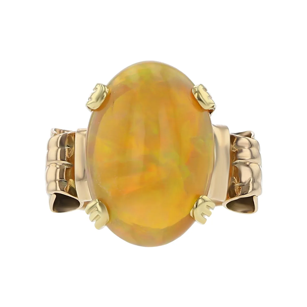 14K Yellow Gold Cabochon Ethiopian Opal Ring