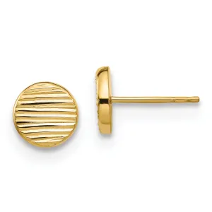 14k Yellow Gold Textured Disc Post Earrings