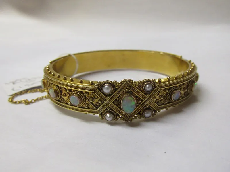 1870-90 Victorian Opal & Pearl Bangle