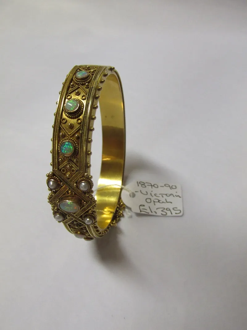 1870-90 Victorian Opal & Pearl Bangle