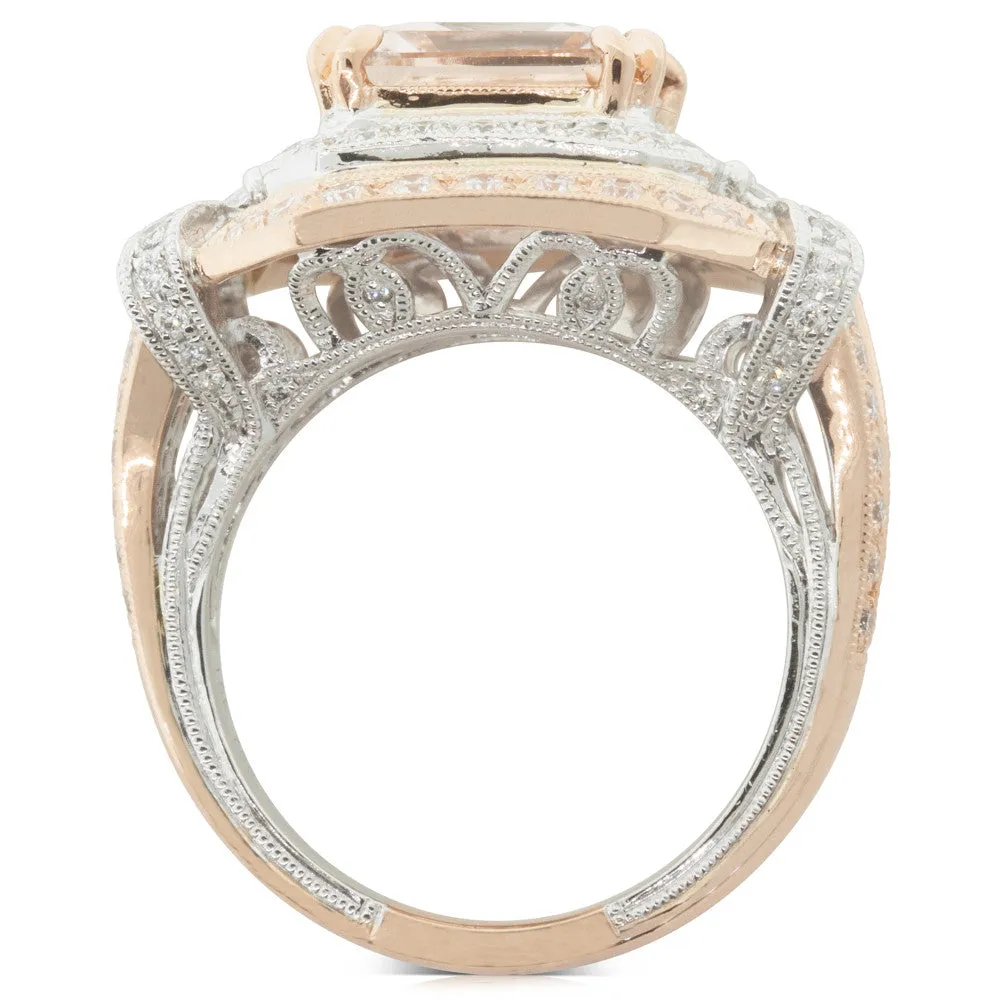 18ct White & Rose Gold 4.44ct Morganite & Diamond Ring