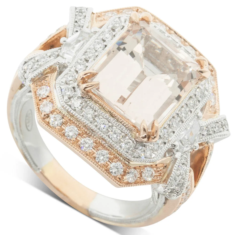 18ct White & Rose Gold 4.44ct Morganite & Diamond Ring