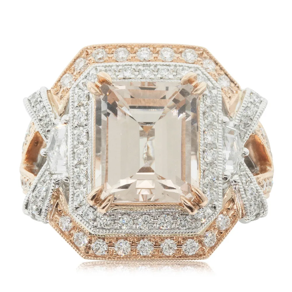 18ct White & Rose Gold 4.44ct Morganite & Diamond Ring