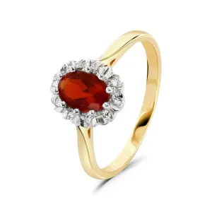 18ct Yellow Gold Oval Cut Fire Opal & Diamond Claw Set Cluster Ring