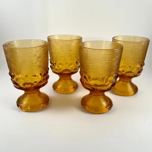 1970s Honey Amber Wine/Water Glass Set (4 Pieces)