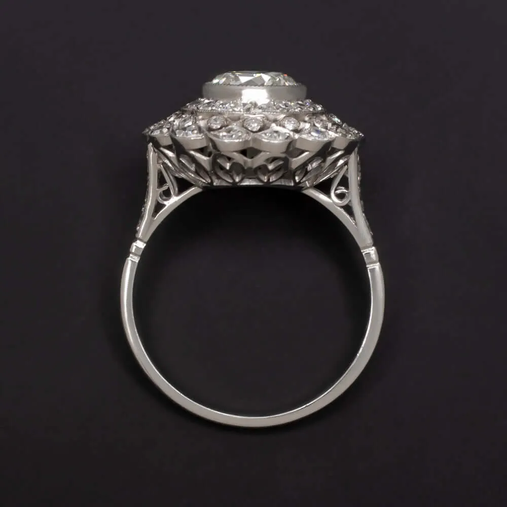 2.15ct J SI2 ROUND CUT DIAMOND RING PLATINUM COCKTAIL VINTAGE STYLE HALO