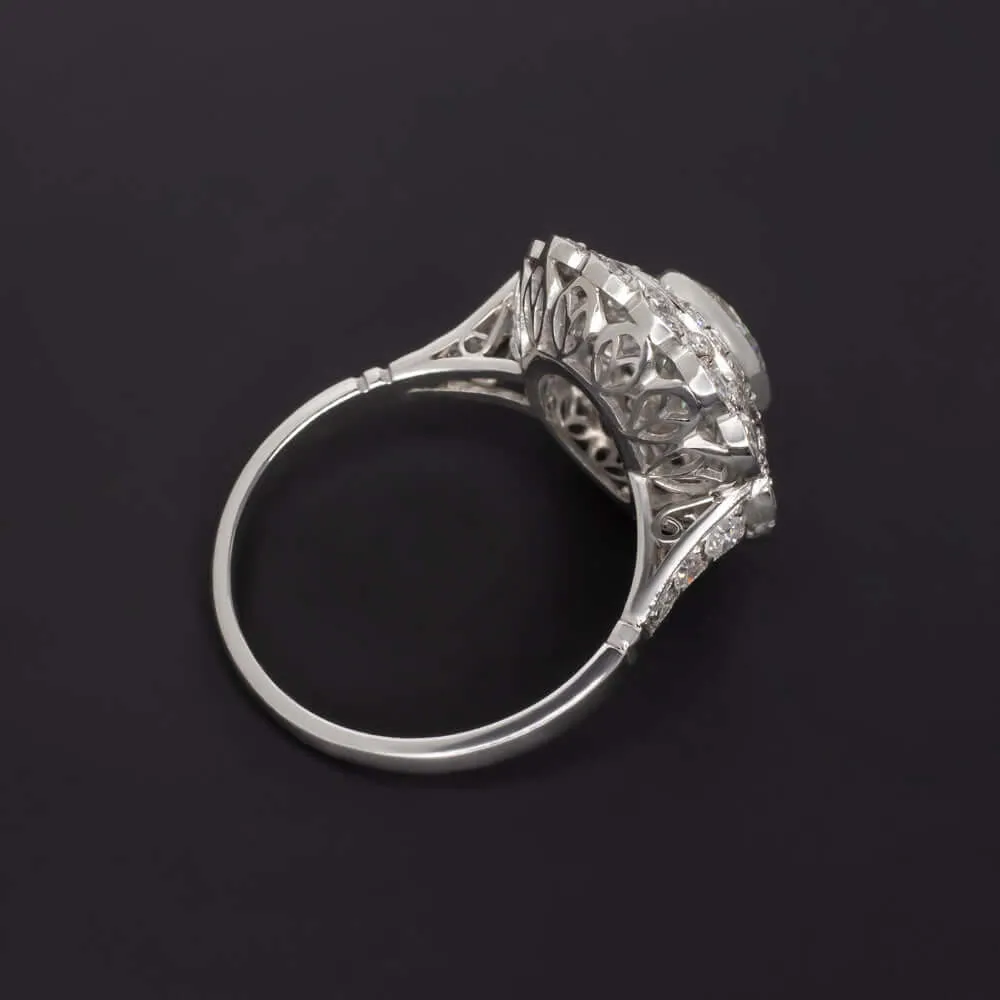 2.15ct J SI2 ROUND CUT DIAMOND RING PLATINUM COCKTAIL VINTAGE STYLE HALO