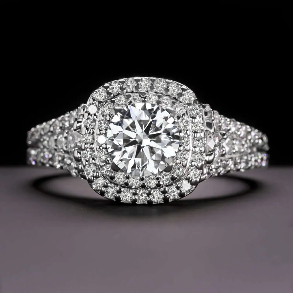 2.30ct LAB CREATED DIAMOND ENGAGEMENT RING F SI1 EXCELLENT ROUND CUT DOUBLE HALO