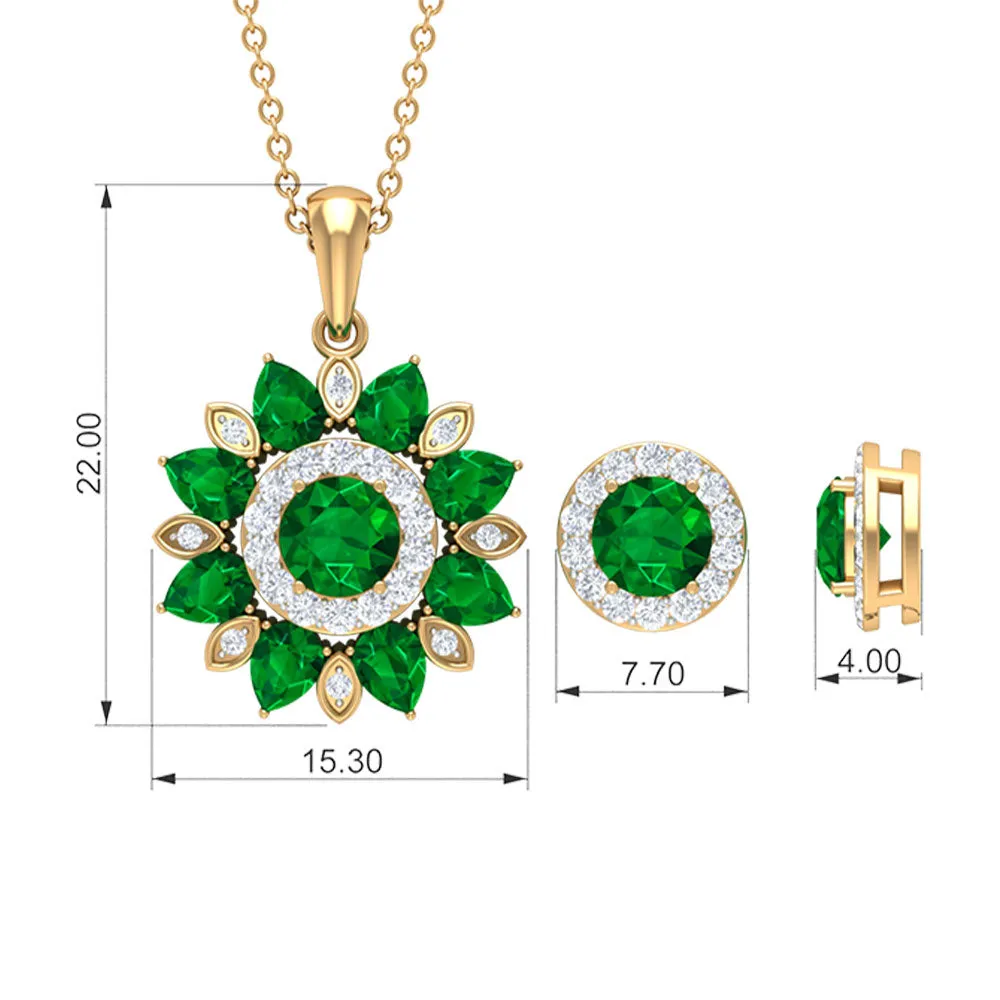 3 CT Emerald and Moissanite Floral jewelry Set