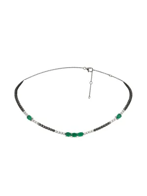 3.26ct Black Diamond Emerald 18K Gold Chocker Necklace