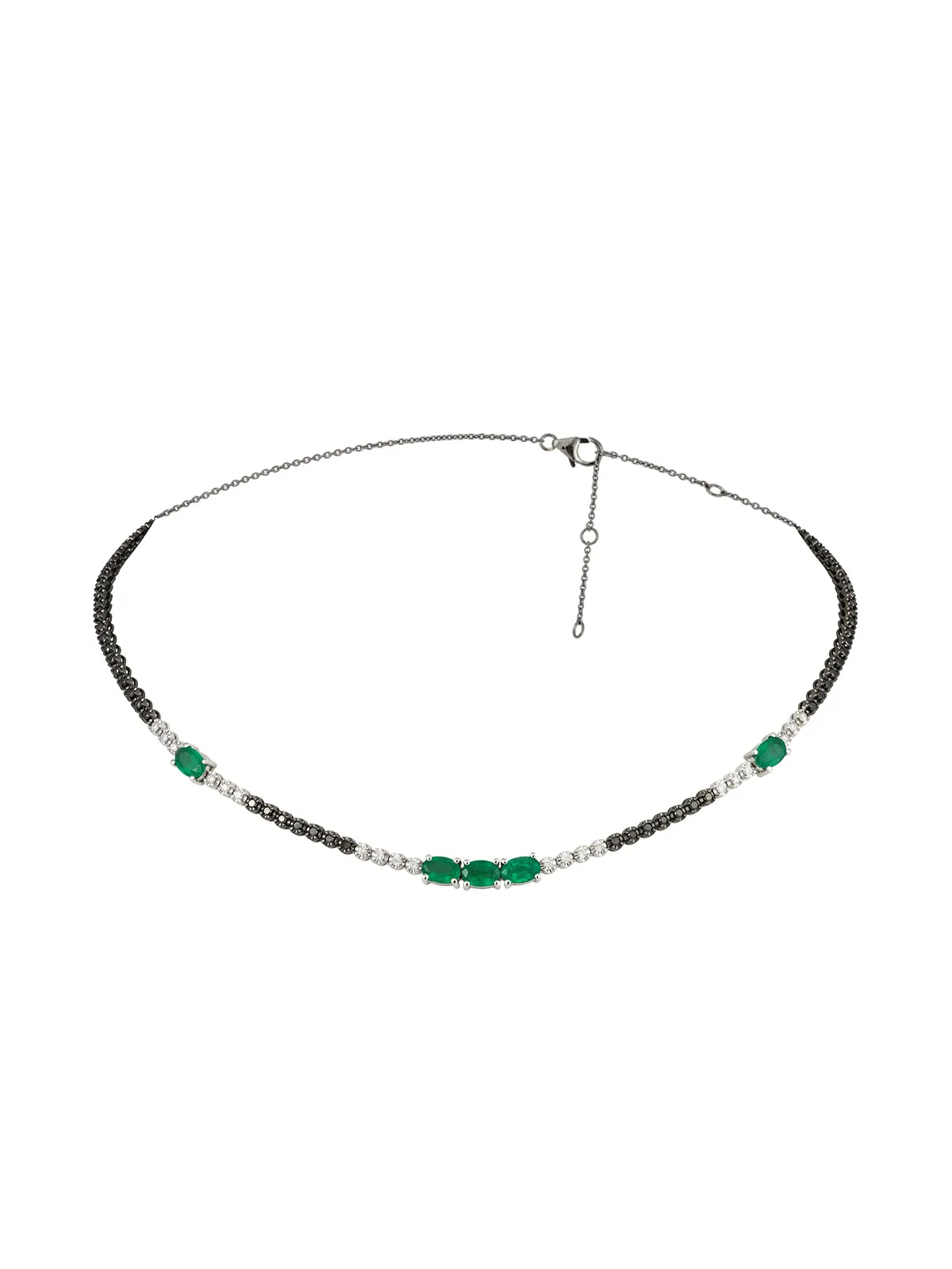 3.26ct Black Diamond Emerald 18K Gold Chocker Necklace