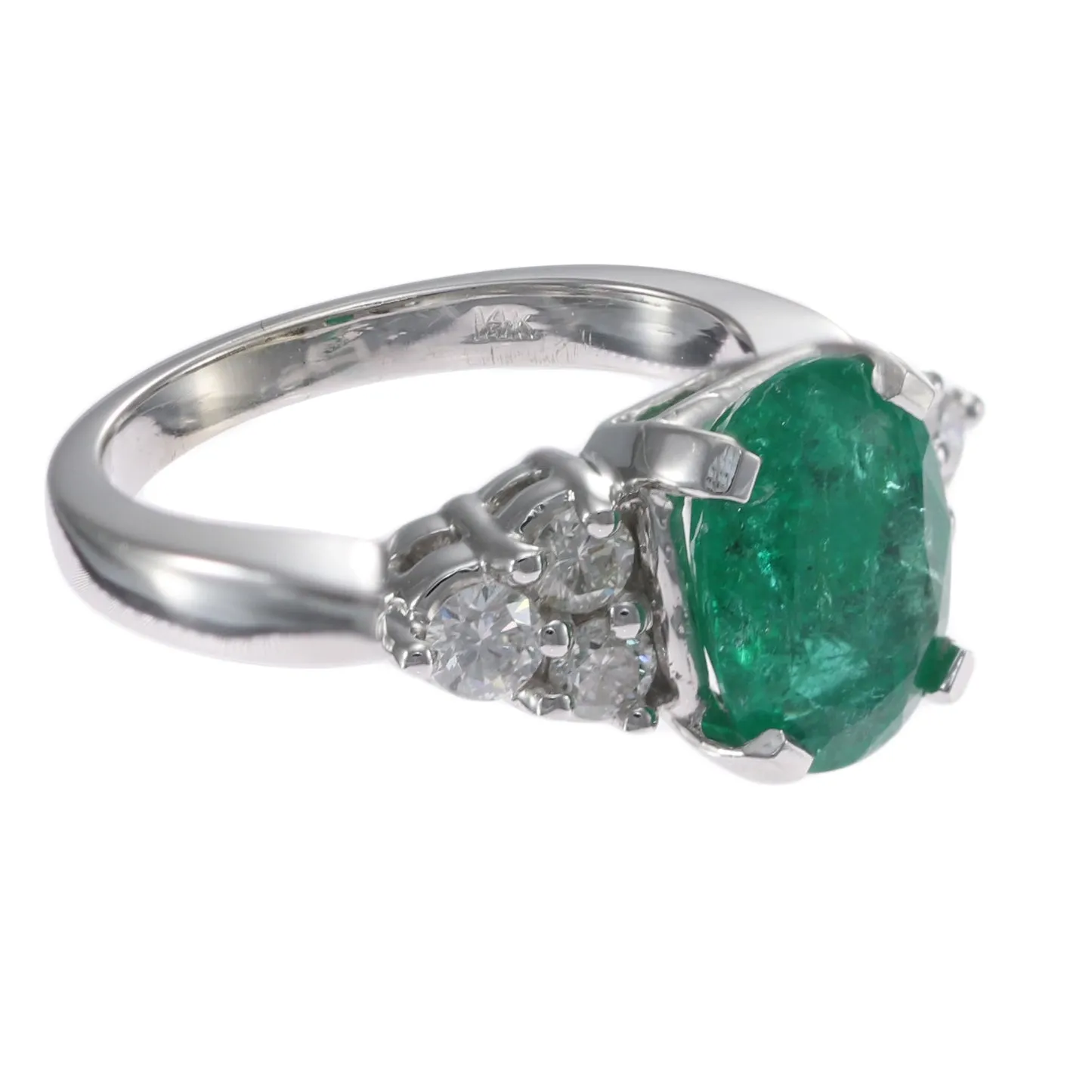 4.46CTW Oval Shape Natural Green Emerald Diamond Cocktail Ring 14k White Gold