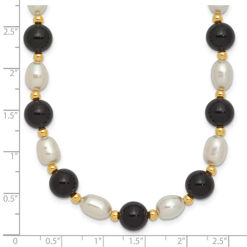 6X7MM Pearl and Onyx 17-inch Necklace in 14KT Yellow Gold