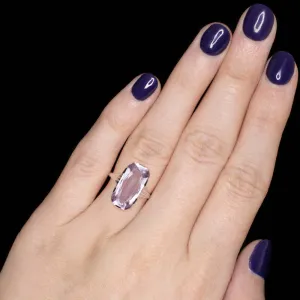 7.5ct VINTAGE AMETHYST COCKTAIL RING 14K WHITE GOLD LONG PURPLE ART DECO ESTATE