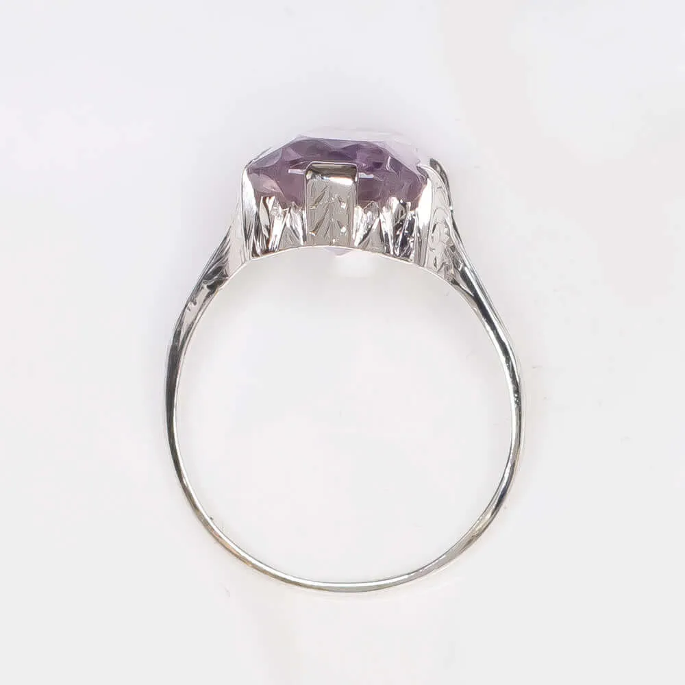 7.5ct VINTAGE AMETHYST COCKTAIL RING 14K WHITE GOLD LONG PURPLE ART DECO ESTATE