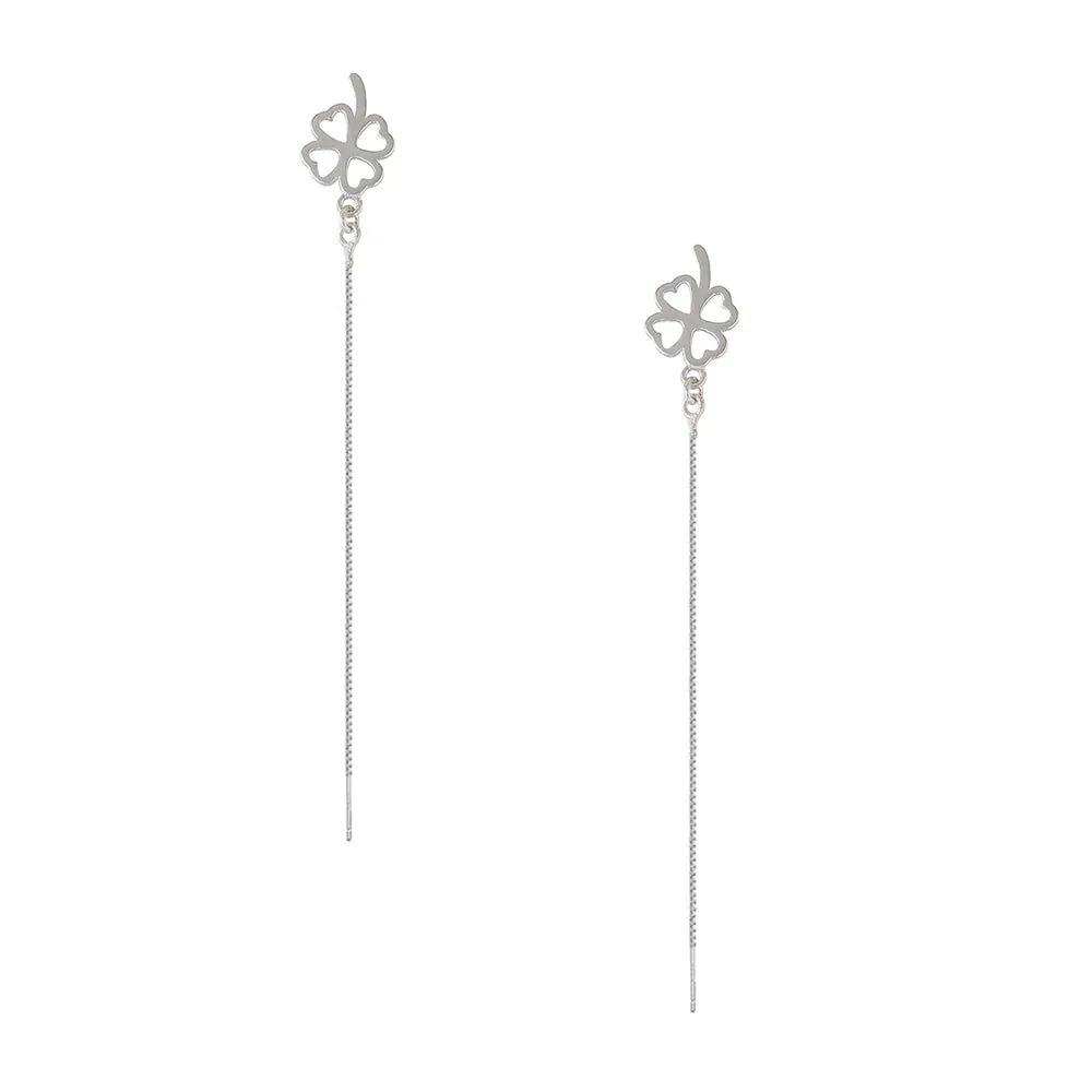 925 Silver Four-Leaf Clover Tassel Drop Earring