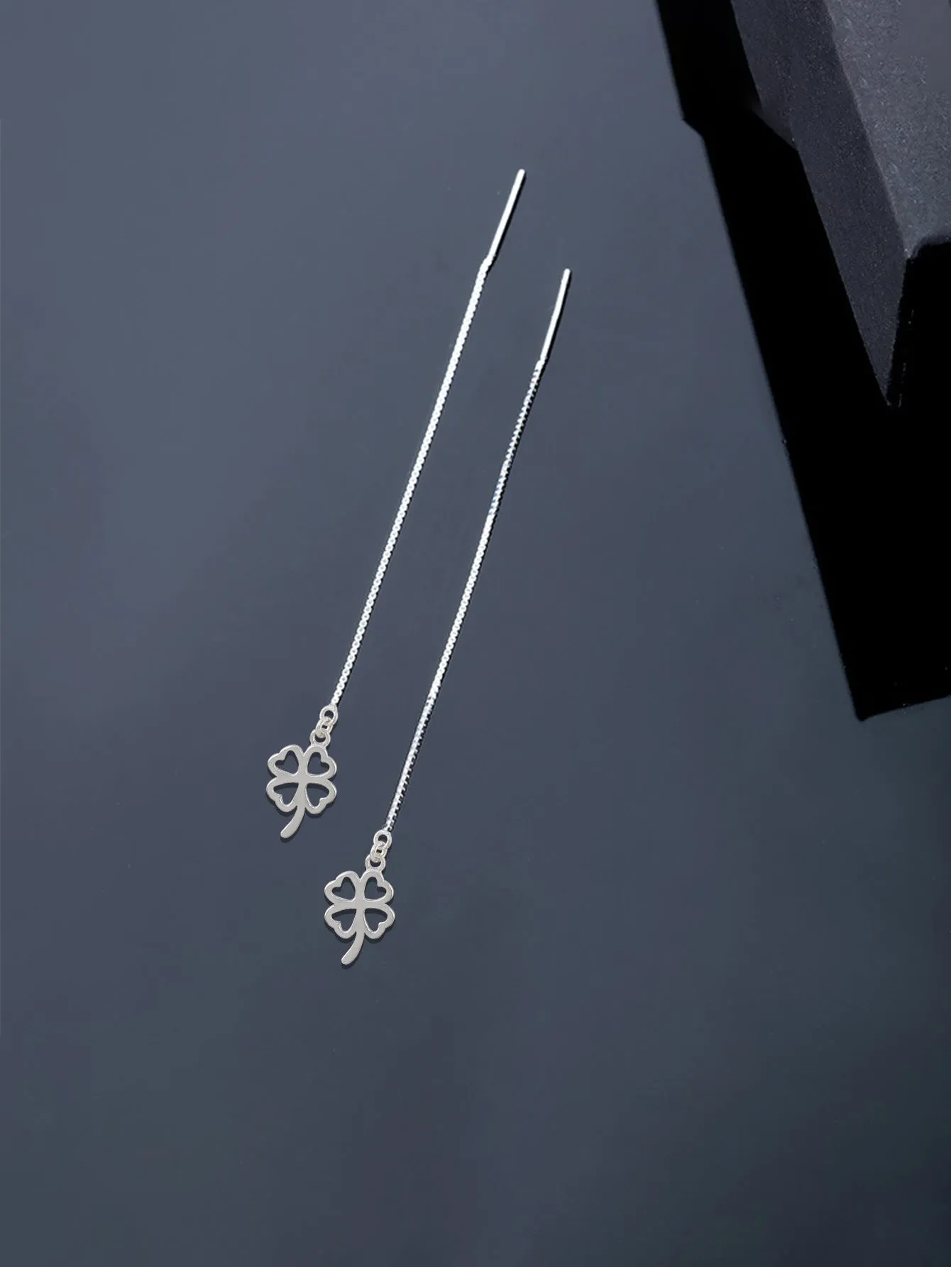 925 Silver Four-Leaf Clover Tassel Drop Earring