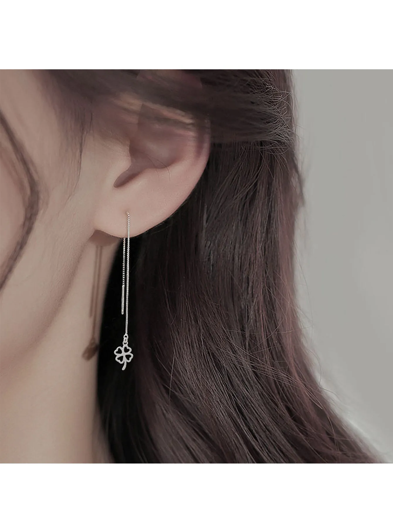 925 Silver Four-Leaf Clover Tassel Drop Earring