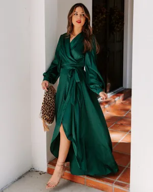 Always Memorable Satin Maxi Dress - Emerald