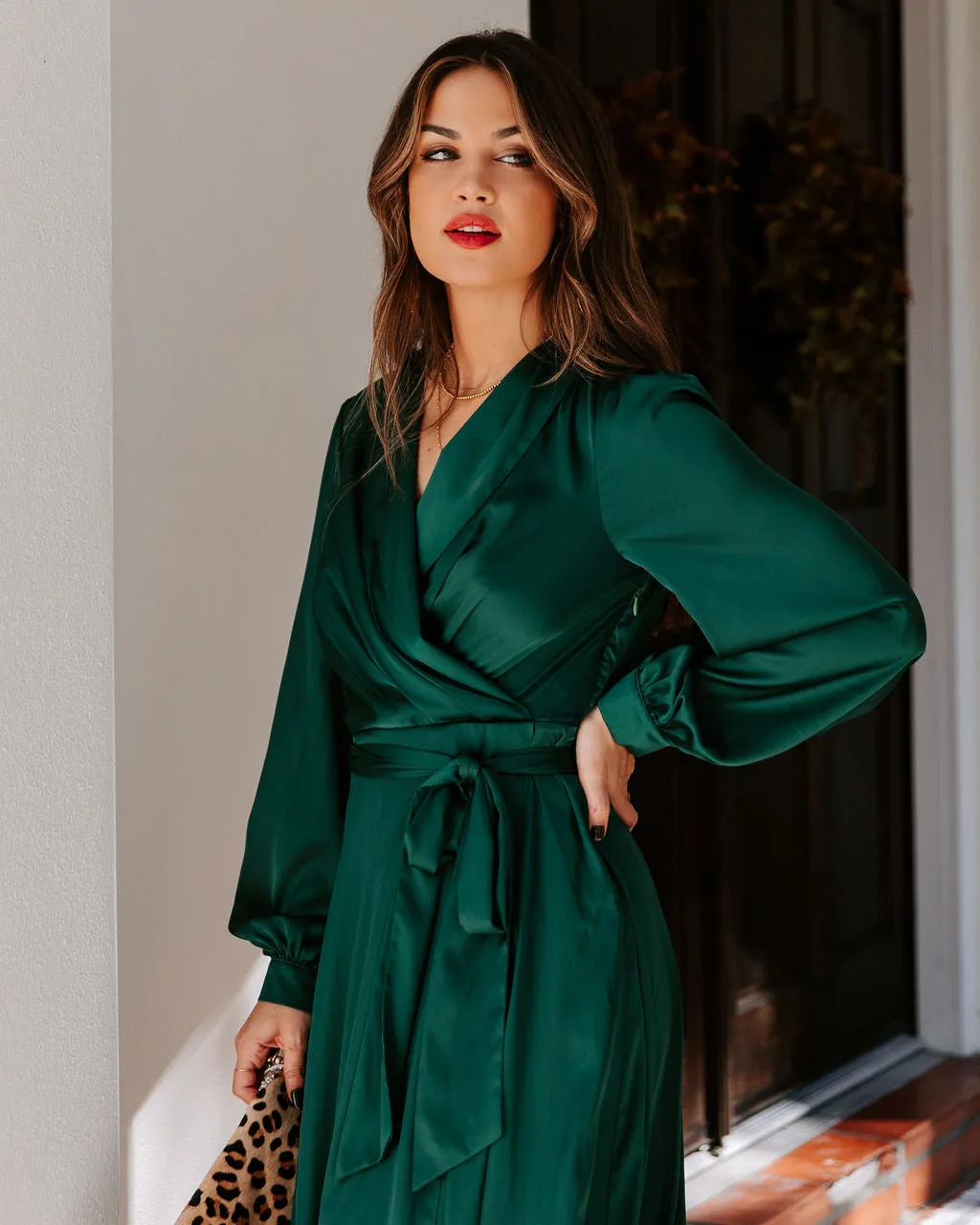 Always Memorable Satin Maxi Dress - Emerald