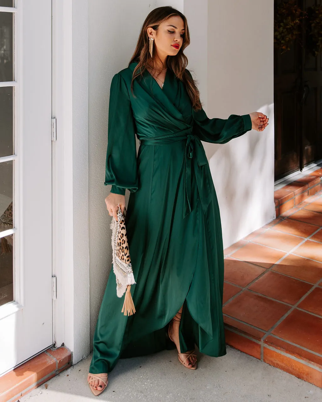 Always Memorable Satin Maxi Dress - Emerald