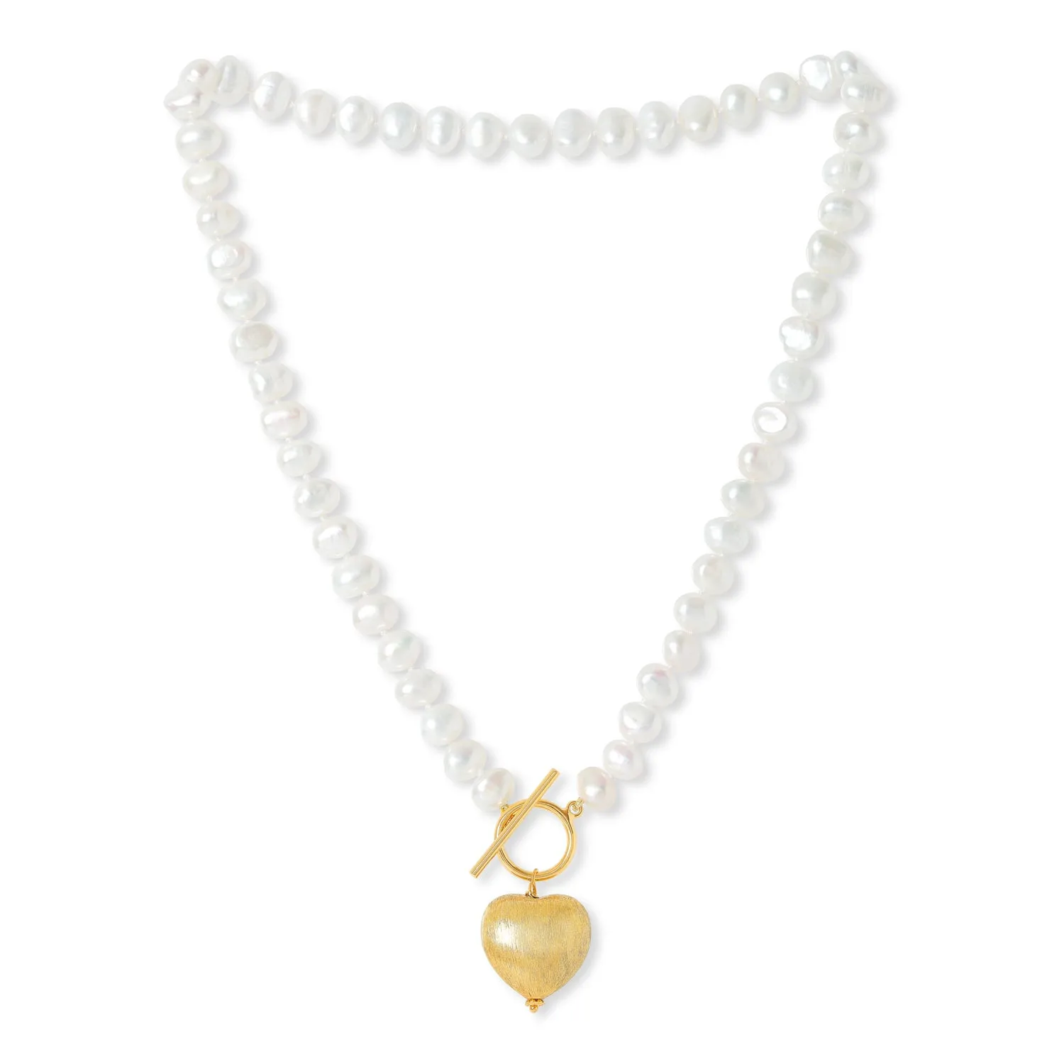 Amare single strand white irregular cultured freshwater pearl necklace with gold brushed heart