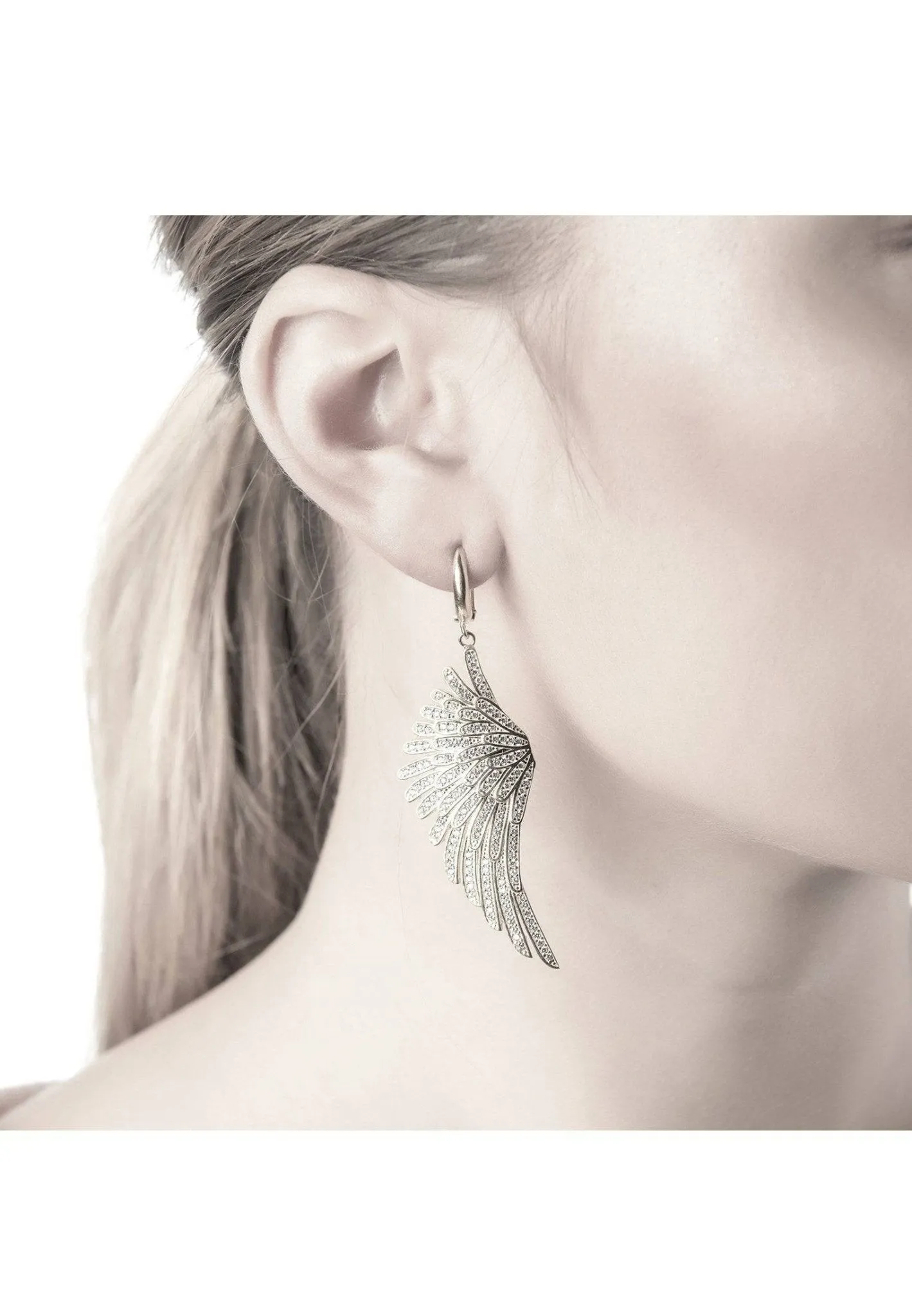 Angel Wing Drop Earrings Rosegold White