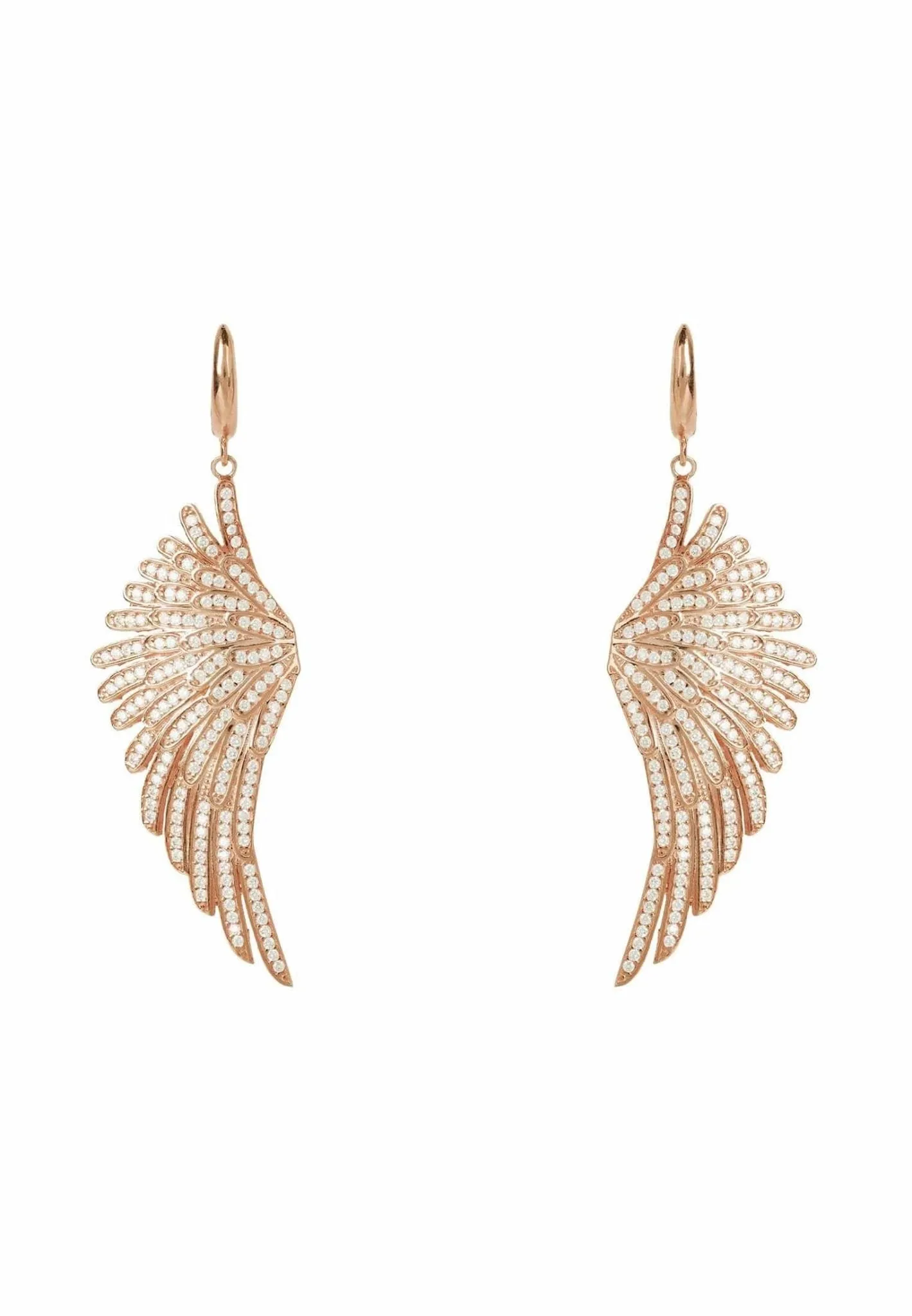 Angel Wing Drop Earrings Rosegold White