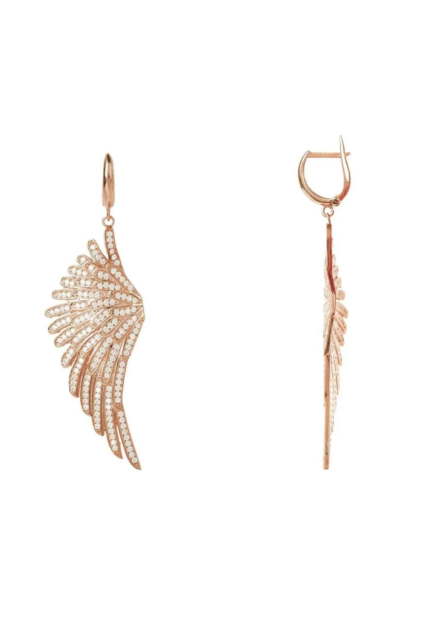 Angel Wing Drop Earrings Rosegold White