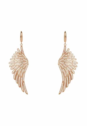 Angel Wing Drop Earrings Rosegold White