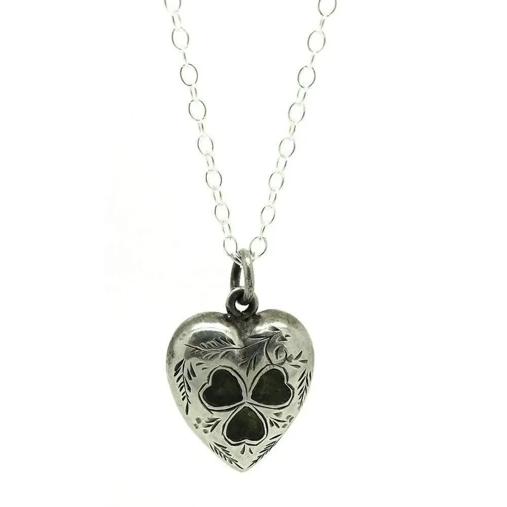 Antique Edwardian Connemara Marble Irish Love Heart Silver Necklace