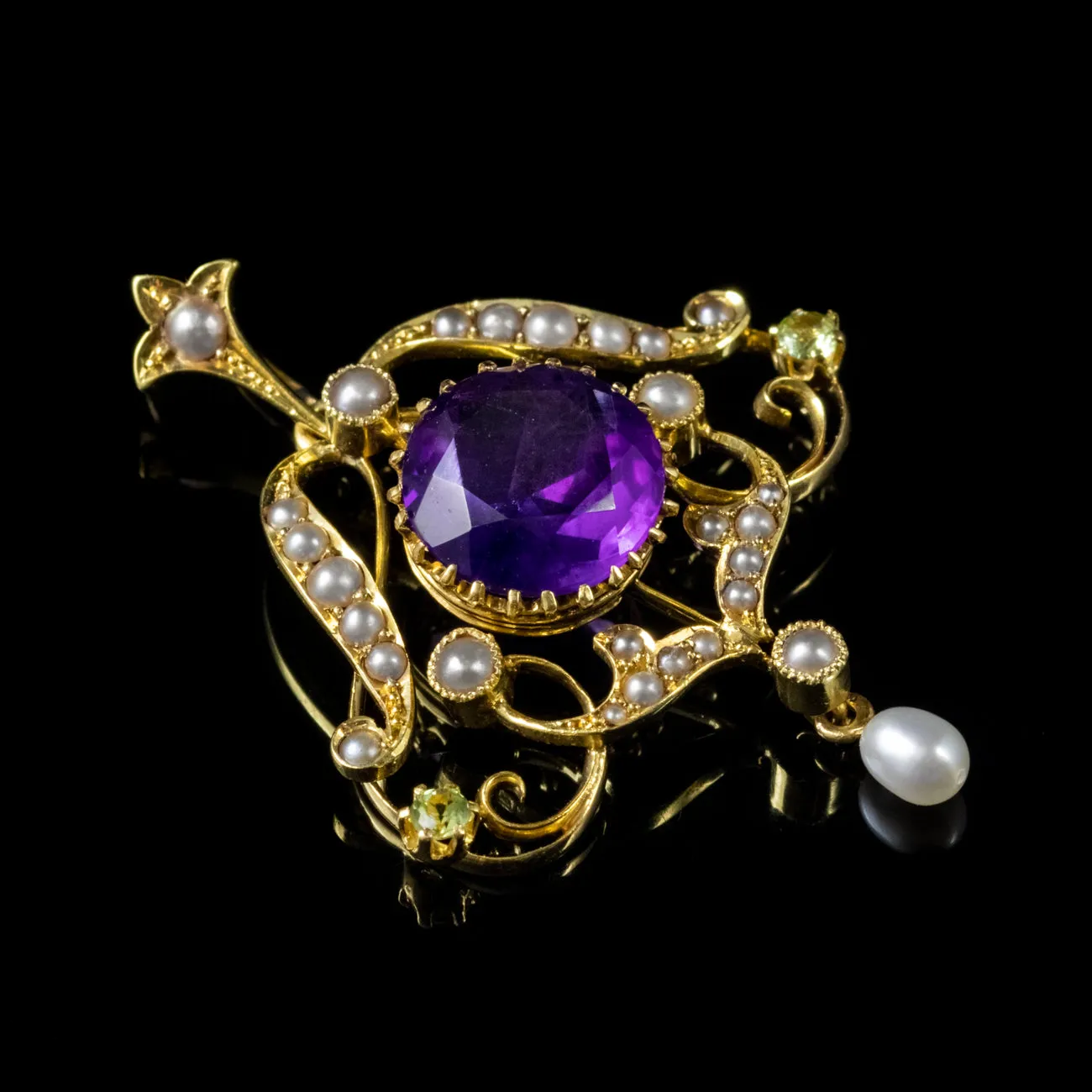 Antique Edwardian Suffragette Pendant 4Ct Amethyst 18Ct Gold Circa 1910