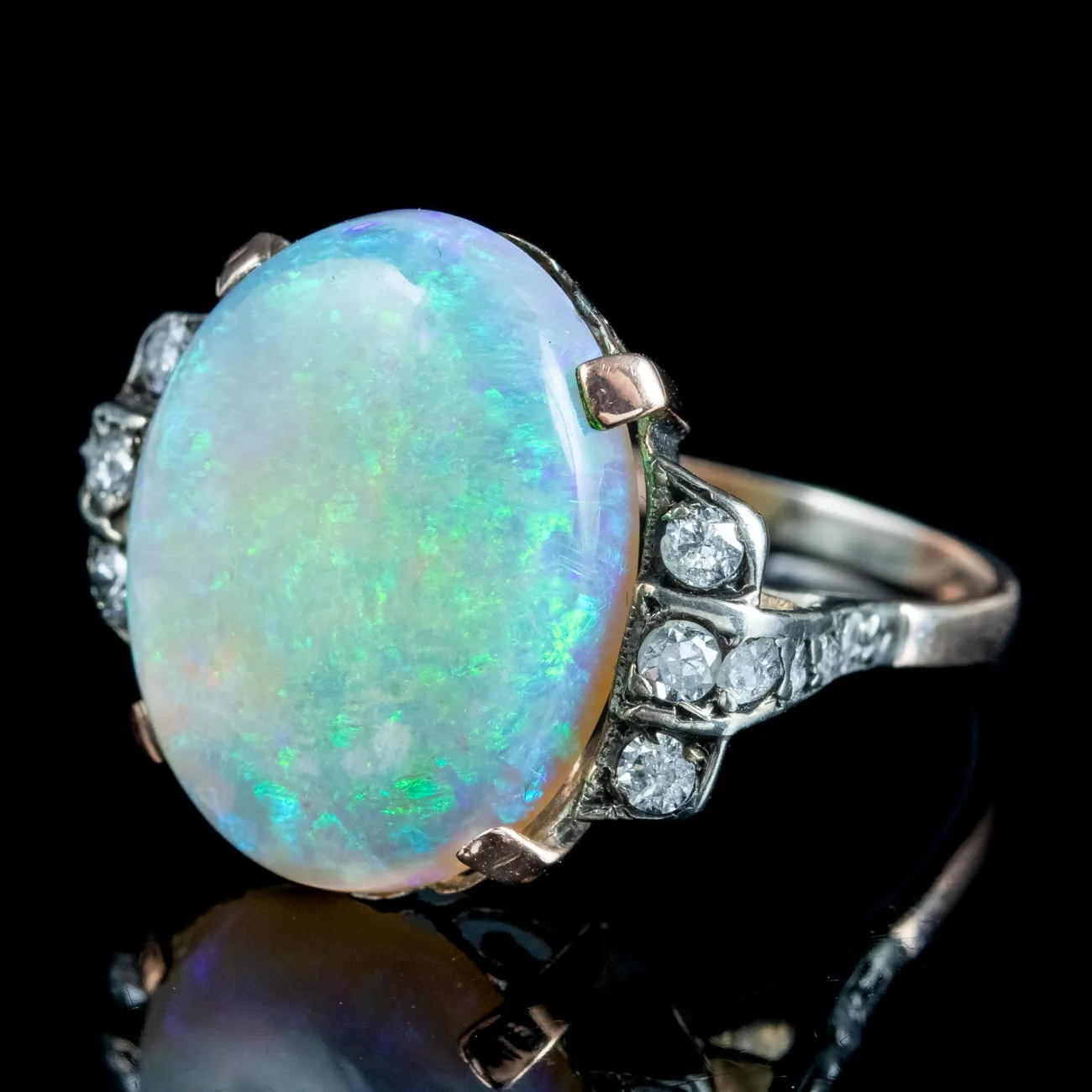 Antique Victorian Opal Diamond Ring 8ct Natural Opal