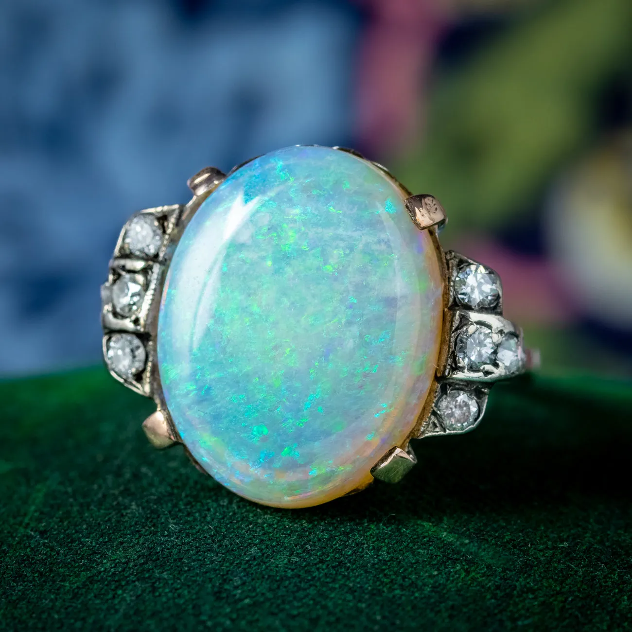 Antique Victorian Opal Diamond Ring 8ct Natural Opal