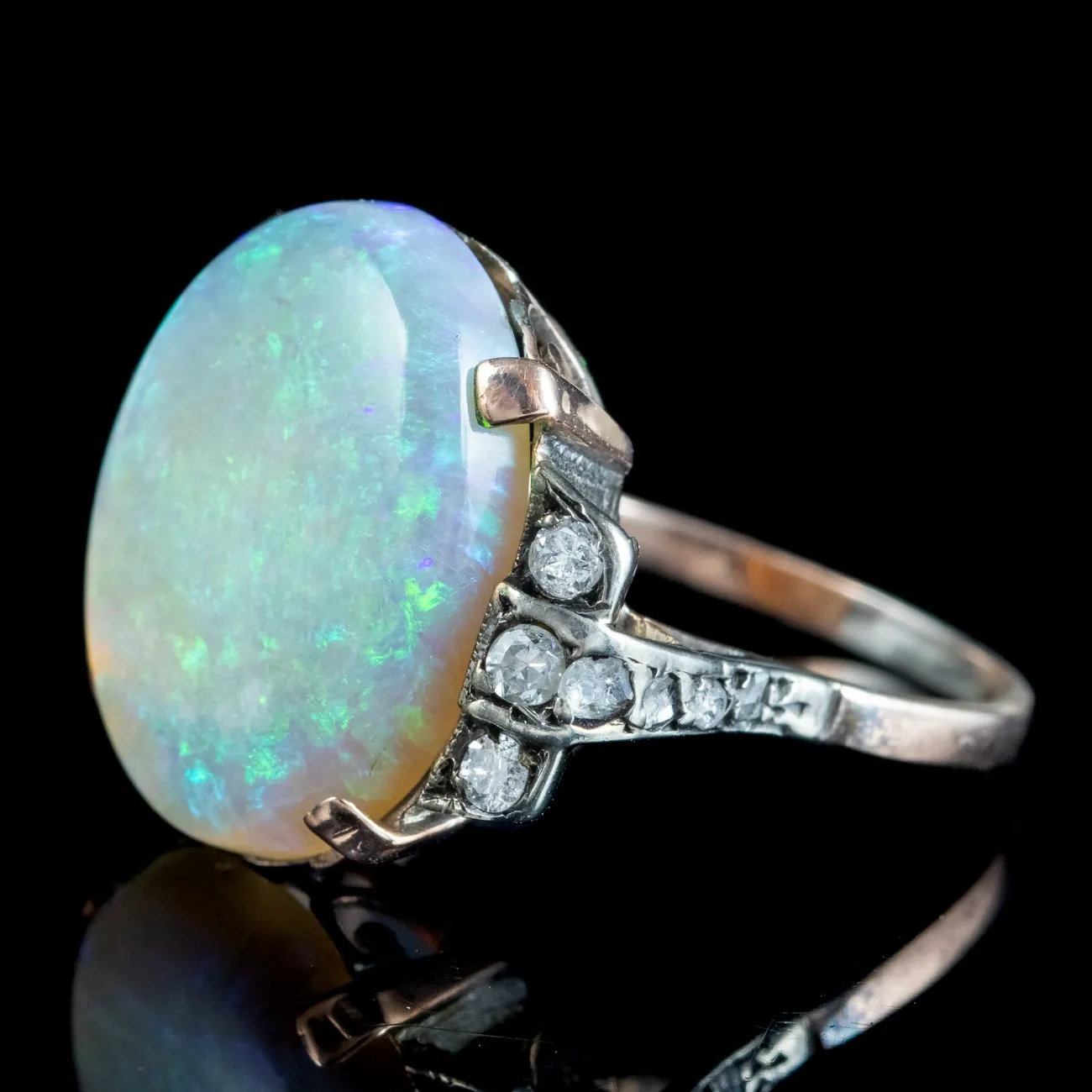 Antique Victorian Opal Diamond Ring 8ct Natural Opal