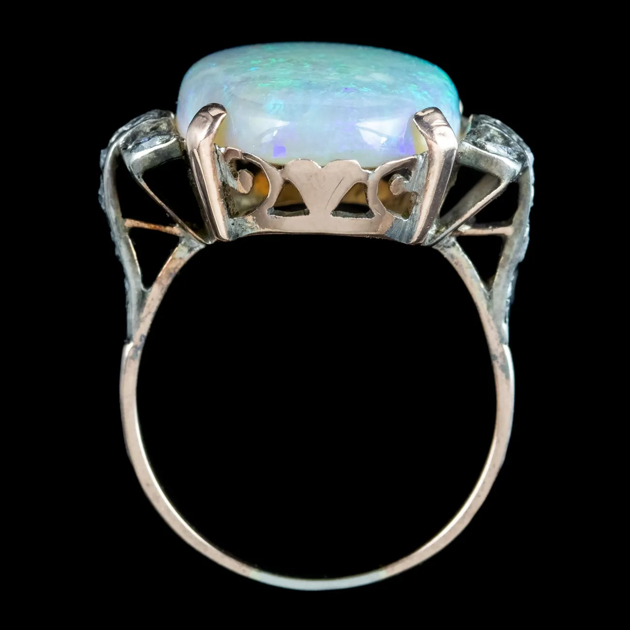 Antique Victorian Opal Diamond Ring 8ct Natural Opal