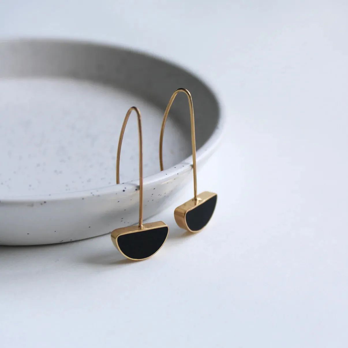 Arc Black Drop Earrings - Gold